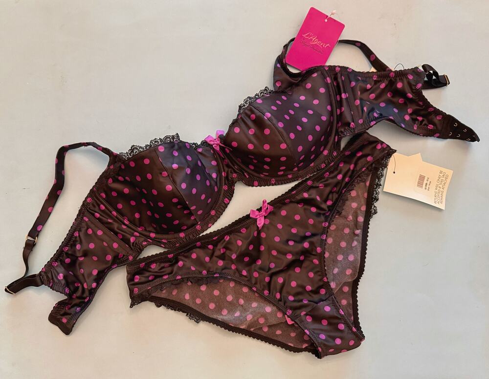 NWT L’Agent Agent Provocateur Black Purple Polka Dot Balconette Set
